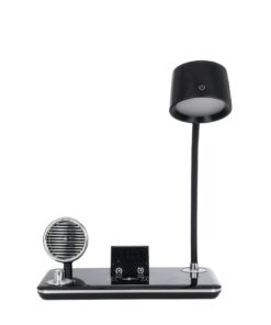 GLOBOSTAR® OLDY 76563 Μοντέρνο Επιτραπέζιο Φωτιστικό Γραφείου με Ασύρματη Φόρτιση 15W 3A, 5W Bluetooth Ηχείο & Ψηφιακό Ρολόι LED 3W 300lm 120° DC 5V με USB-C IP20 Ρυθμιζόμενο Λευκό CCT με Αφή 2700K/4500K/6000K Dimmable – Sanan SMD Chip – Μαύρο – Μ13 x Π25 x Υ43cm – 2 Χρόνια Εγγύηση
