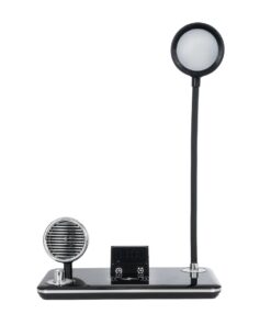 GLOBOSTAR® OLDY 76563 Μοντέρνο Επιτραπέζιο Φωτιστικό Γραφείου με Ασύρματη Φόρτιση 15W 3A, 5W Bluetooth Ηχείο & Ψηφιακό Ρολόι LED 3W 300lm 120° DC 5V με USB-C IP20 Ρυθμιζόμενο Λευκό CCT με Αφή 2700K/4500K/6000K Dimmable – Sanan SMD Chip – Μαύρο – Μ13 x Π25 x Υ43cm – 2 Χρόνια Εγγύηση