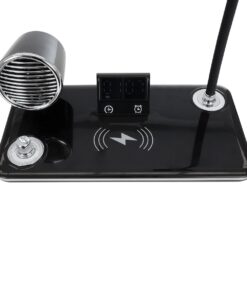 GLOBOSTAR® OLDY 76563 Μοντέρνο Επιτραπέζιο Φωτιστικό Γραφείου με Ασύρματη Φόρτιση 15W 3A, 5W Bluetooth Ηχείο & Ψηφιακό Ρολόι LED 3W 300lm 120° DC 5V με USB-C IP20 Ρυθμιζόμενο Λευκό CCT με Αφή 2700K/4500K/6000K Dimmable – Sanan SMD Chip – Μαύρο – Μ13 x Π25 x Υ43cm – 2 Χρόνια Εγγύηση