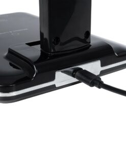 GLOBOSTAR® ZENTIME 76564 Μοντέρνο Επιτραπέζιο Φωτιστικό Γραφείου με Ασύρματη Φόρτιση 10W 2A & Ψηφιακό Ρολόι LED 3.5W 350lm 120° DC 5V με USB-C IP20 Ρυθμιζόμενο Λευκό CCT με Αφή 2700K/4500K/6000K Dimmable – Sanan SMD Chip – Μαύρο – Μ18 x Π12 x Υ40cm – 2 Χρόνια Εγγύηση