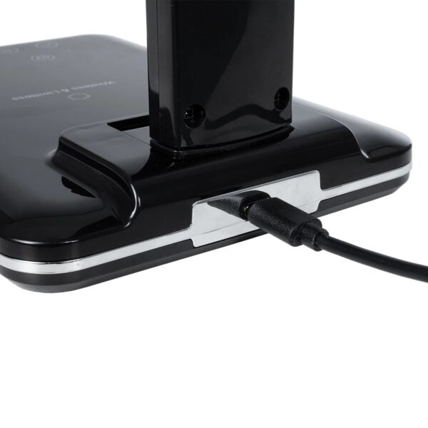 GLOBOSTAR® ZENTIME 76564 Μοντέρνο Επιτραπέζιο Φωτιστικό Γραφείου με Ασύρματη Φόρτιση 10W 2A & Ψηφιακό Ρολόι LED 3.5W 350lm 120° DC 5V με USB-C IP20 Ρυθμιζόμενο Λευκό CCT με Αφή 2700K/4500K/6000K Dimmable – Sanan SMD Chip – Μαύρο – Μ18 x Π12 x Υ40cm – 2 Χρόνια Εγγύηση