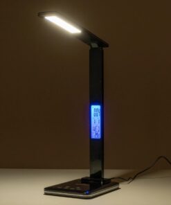 GLOBOSTAR® ZENTIME 76564 Μοντέρνο Επιτραπέζιο Φωτιστικό Γραφείου με Ασύρματη Φόρτιση 10W 2A & Ψηφιακό Ρολόι LED 3.5W 350lm 120° DC 5V με USB-C IP20 Ρυθμιζόμενο Λευκό CCT με Αφή 2700K/4500K/6000K Dimmable – Sanan SMD Chip – Μαύρο – Μ18 x Π12 x Υ40cm – 2 Χρόνια Εγγύηση