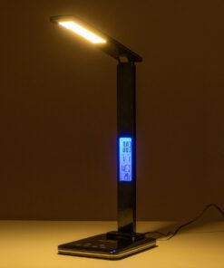 GLOBOSTAR® ZENTIME 76564 Μοντέρνο Επιτραπέζιο Φωτιστικό Γραφείου με Ασύρματη Φόρτιση 10W 2A & Ψηφιακό Ρολόι LED 3.5W 350lm 120° DC 5V με USB-C IP20 Ρυθμιζόμενο Λευκό CCT με Αφή 2700K/4500K/6000K Dimmable – Sanan SMD Chip – Μαύρο – Μ18 x Π12 x Υ40cm – 2 Χρόνια Εγγύηση