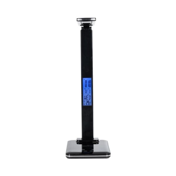 GLOBOSTAR® ZENTIME 76564 Μοντέρνο Επιτραπέζιο Φωτιστικό Γραφείου με Ασύρματη Φόρτιση 10W 2A & Ψηφιακό Ρολόι LED 3.5W 350lm 120° DC 5V με USB-C IP20 Ρυθμιζόμενο Λευκό CCT με Αφή 2700K/4500K/6000K Dimmable – Sanan SMD Chip – Μαύρο – Μ18 x Π12 x Υ40cm – 2 Χρόνια Εγγύηση