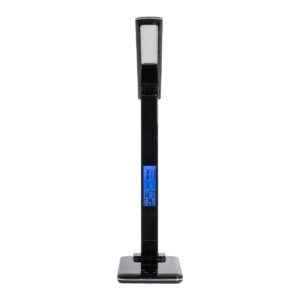 GLOBOSTAR® ZENTIME 76564 Μοντέρνο Επιτραπέζιο Φωτιστικό Γραφείου με Ασύρματη Φόρτιση 10W 2A & Ψηφιακό Ρολόι LED 3.5W 350lm 120° DC 5V με USB-C IP20 Ρυθμιζόμενο Λευκό CCT με Αφή 2700K/4500K/6000K Dimmable – Sanan SMD Chip – Μαύρο – Μ18 x Π12 x Υ40cm – 2 Χρόνια Εγγύηση