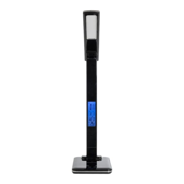 GLOBOSTAR® ZENTIME 76564 Μοντέρνο Επιτραπέζιο Φωτιστικό Γραφείου με Ασύρματη Φόρτιση 10W 2A & Ψηφιακό Ρολόι LED 3.5W 350lm 120° DC 5V με USB-C IP20 Ρυθμιζόμενο Λευκό CCT με Αφή 2700K/4500K/6000K Dimmable – Sanan SMD Chip – Μαύρο – Μ18 x Π12 x Υ40cm – 2 Χρόνια Εγγύηση