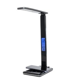 GLOBOSTAR® ZENTIME 76564 Μοντέρνο Επιτραπέζιο Φωτιστικό Γραφείου με Ασύρματη Φόρτιση 10W 2A & Ψηφιακό Ρολόι LED 3.5W 350lm 120° DC 5V με USB-C IP20 Ρυθμιζόμενο Λευκό CCT με Αφή 2700K/4500K/6000K Dimmable – Sanan SMD Chip – Μαύρο – Μ18 x Π12 x Υ40cm – 2 Χρόνια Εγγύηση