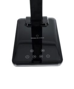 GLOBOSTAR® ZENTIME 76564 Μοντέρνο Επιτραπέζιο Φωτιστικό Γραφείου με Ασύρματη Φόρτιση 10W 2A & Ψηφιακό Ρολόι LED 3.5W 350lm 120° DC 5V με USB-C IP20 Ρυθμιζόμενο Λευκό CCT με Αφή 2700K/4500K/6000K Dimmable – Sanan SMD Chip – Μαύρο – Μ18 x Π12 x Υ40cm – 2 Χρόνια Εγγύηση