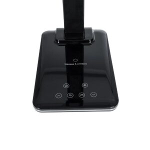 GLOBOSTAR® ZENTIME 76564 Μοντέρνο Επιτραπέζιο Φωτιστικό Γραφείου με Ασύρματη Φόρτιση 10W 2A & Ψηφιακό Ρολόι LED 3.5W 350lm 120° DC 5V με USB-C IP20 Ρυθμιζόμενο Λευκό CCT με Αφή 2700K/4500K/6000K Dimmable – Sanan SMD Chip – Μαύρο – Μ18 x Π12 x Υ40cm – 2 Χρόνια Εγγύηση