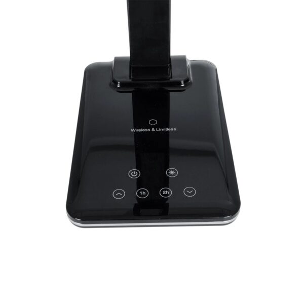 GLOBOSTAR® ZENTIME 76564 Μοντέρνο Επιτραπέζιο Φωτιστικό Γραφείου με Ασύρματη Φόρτιση 10W 2A & Ψηφιακό Ρολόι LED 3.5W 350lm 120° DC 5V με USB-C IP20 Ρυθμιζόμενο Λευκό CCT με Αφή 2700K/4500K/6000K Dimmable – Sanan SMD Chip – Μαύρο – Μ18 x Π12 x Υ40cm – 2 Χρόνια Εγγύηση