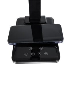 GLOBOSTAR® ZENTIME 76564 Μοντέρνο Επιτραπέζιο Φωτιστικό Γραφείου με Ασύρματη Φόρτιση 10W 2A & Ψηφιακό Ρολόι LED 3.5W 350lm 120° DC 5V με USB-C IP20 Ρυθμιζόμενο Λευκό CCT με Αφή 2700K/4500K/6000K Dimmable – Sanan SMD Chip – Μαύρο – Μ18 x Π12 x Υ40cm – 2 Χρόνια Εγγύηση