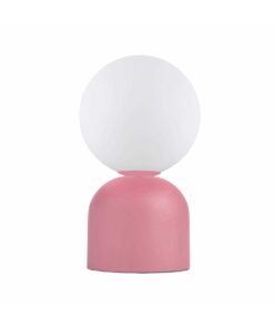 GloboStar® MAGIC 204-0134 Μοντέρνο Eπιτραπέζιο Φωτιστικό Μονόφωτο 1 x E14 IP20 Ροζ Μέταλλο με Λευκό Γυαλί – Μ13 x Π13 x Υ28cm