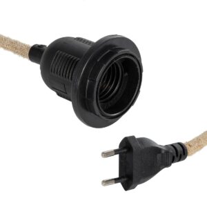 GLOBOSTAR® WHIP 77660 Μοντέρνο DIY Φωτιστικό με Υφασμάτινο Καλώδιο, Ντουί 1 x E27, Διακόπτη On/Off & Πρίζα AC 220-240V IP20 – Μπεζ & Μαύρο – Μ140 x Π5.8 x Υ5.8cm