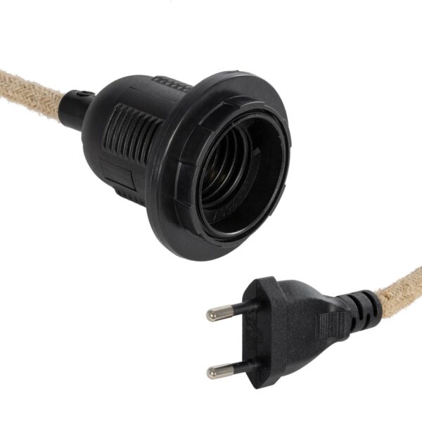 GLOBOSTAR® WHIP 77660 Μοντέρνο DIY Φωτιστικό με Υφασμάτινο Καλώδιο, Ντουί 1 x E27, Διακόπτη On/Off & Πρίζα AC 220-240V IP20 – Μπεζ & Μαύρο – Μ140 x Π5.8 x Υ5.8cm