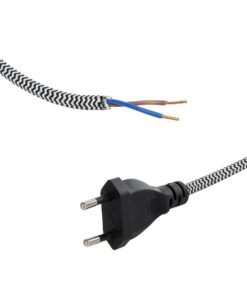 GLOBOSTAR® WHIP 77670 Μοντέρνο DIY Φωτιστικό με Υφασμάτινο Καλώδιο, Ντουί 1 x E27 & Διακόπτη On/Off AC 220-240V IP20 – Ασημί & Μαύρο – Μ140 x Π2.7 x Υ1.9cm