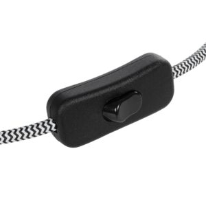 GLOBOSTAR® WHIP 77670 Μοντέρνο DIY Φωτιστικό με Υφασμάτινο Καλώδιο, Ντουί 1 x E27 & Διακόπτη On/Off AC 220-240V IP20 – Ασημί & Μαύρο – Μ140 x Π2.7 x Υ1.9cm