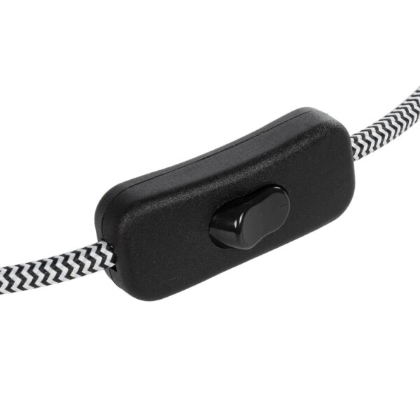 GLOBOSTAR® WHIP 77670 Μοντέρνο DIY Φωτιστικό με Υφασμάτινο Καλώδιο, Ντουί 1 x E27 & Διακόπτη On/Off AC 220-240V IP20 – Ασημί & Μαύρο – Μ140 x Π2.7 x Υ1.9cm