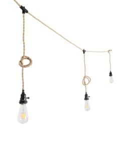 GLOBOSTAR® WHIP 77676 Μοντέρνο DIY Φωτιστικό με Υφασμάτινο Καλώδιο, Ντουί 3 x E27, Διακόπτη On/Off & Πρίζα AC 220-240V IP20 – Μπεζ & Μαύρο – Μ650 x Π5.5 x Υ100cm