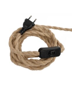 GLOBOSTAR® WHIP 77676 Μοντέρνο DIY Φωτιστικό με Υφασμάτινο Καλώδιο, Ντουί 3 x E27, Διακόπτη On/Off & Πρίζα AC 220-240V IP20 – Μπεζ & Μαύρο – Μ650 x Π5.5 x Υ100cm