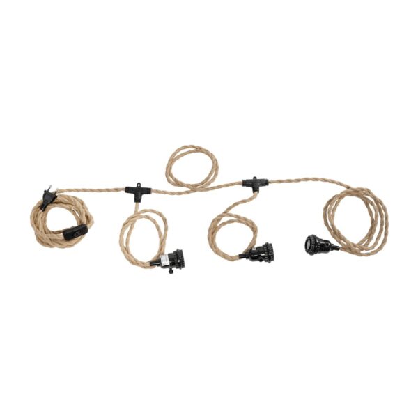 GLOBOSTAR® WHIP 77676 Μοντέρνο DIY Φωτιστικό με Υφασμάτινο Καλώδιο, Ντουί 3 x E27, Διακόπτη On/Off & Πρίζα AC 220-240V IP20 – Μπεζ & Μαύρο – Μ650 x Π5.5 x Υ100cm