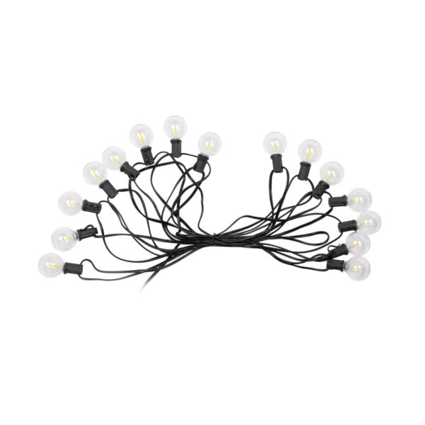 GLOBOSTAR® TWILIGHT 79667 Μοντέρνο Φωτιστικό Κήπου Γιρλάντα 7.7m με 15 Λάμπες & IR Ασύρματο Χειριστήριο LED 9W 810lm 360° DC 3.7V με Ενσωματωμένο Φωτοβολταϊκό Panel 5.5V 1.5W & Επαναφορτιζόμενη Μπαταρία Li-ion 3.6V 1×18650 2200mAh Αδιάβροχο IP65 Θερμό Λευκό 2700Κ Dimmable – Sanan SMD Chip – Μαύρο & Διάφανο – Μ770 x Π4 x Υ7cm – 2 Χρόνια Εγγύηση