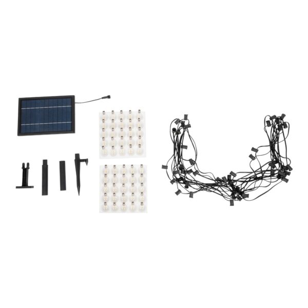 GLOBOSTAR® TWILIGHT 79669 Μοντέρνο Φωτιστικό Κήπου Γιρλάντα 14.5m με 50 Λάμπες LED 30W 2700lm 360° DC 3.6V με Ενσωματωμένο Φωτοβολταϊκό Panel 5.5V 5W & Επαναφορτιζόμενη Μπαταρία Li-ion 3.7V 3×18650 6600mAh Αδιάβροχο IP65 Θερμό Λευκό 2700Κ Dimmable – Sanan SMD Chip – Μαύρο & Διάφανο – Μ1450 x Π4 x Υ7cm – 2 Χρόνια Εγγύηση
