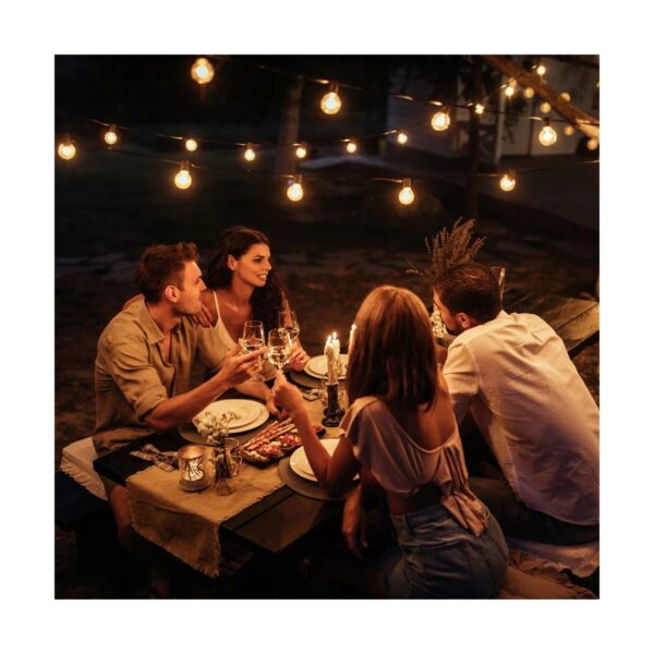 GLOBOSTAR® TWILIGHT 79669 Μοντέρνο Φωτιστικό Κήπου Γιρλάντα 14.5m με 50 Λάμπες LED 30W 2700lm 360° DC 3.6V με Ενσωματωμένο Φωτοβολταϊκό Panel 5.5V 5W & Επαναφορτιζόμενη Μπαταρία Li-ion 3.7V 3×18650 6600mAh Αδιάβροχο IP65 Θερμό Λευκό 2700Κ Dimmable – Sanan SMD Chip – Μαύρο & Διάφανο – Μ1450 x Π4 x Υ7cm – 2 Χρόνια Εγγύηση