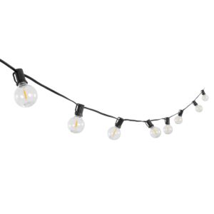 GLOBOSTAR® TWILIGHT 79669 Μοντέρνο Φωτιστικό Κήπου Γιρλάντα 14.5m με 50 Λάμπες LED 30W 2700lm 360° DC 3.6V με Ενσωματωμένο Φωτοβολταϊκό Panel 5.5V 5W & Επαναφορτιζόμενη Μπαταρία Li-ion 3.7V 3×18650 6600mAh Αδιάβροχο IP65 Θερμό Λευκό 2700Κ Dimmable – Sanan SMD Chip – Μαύρο & Διάφανο – Μ1450 x Π4 x Υ7cm – 2 Χρόνια Εγγύηση