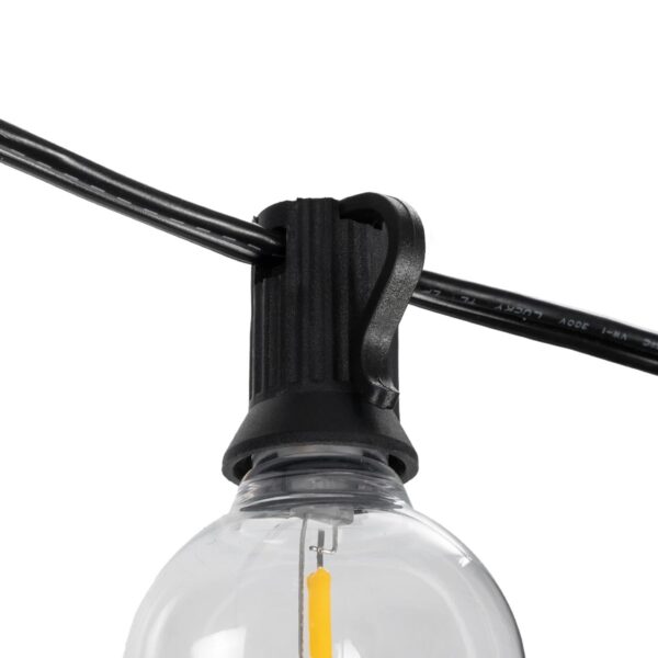 GLOBOSTAR® TWILIGHT 79669 Μοντέρνο Φωτιστικό Κήπου Γιρλάντα 14.5m με 50 Λάμπες LED 30W 2700lm 360° DC 3.6V με Ενσωματωμένο Φωτοβολταϊκό Panel 5.5V 5W & Επαναφορτιζόμενη Μπαταρία Li-ion 3.7V 3×18650 6600mAh Αδιάβροχο IP65 Θερμό Λευκό 2700Κ Dimmable – Sanan SMD Chip – Μαύρο & Διάφανο – Μ1450 x Π4 x Υ7cm – 2 Χρόνια Εγγύηση