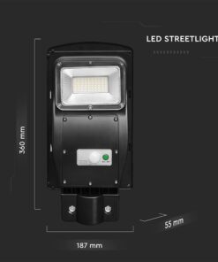 Ηλιακό Φωτιστικό Δρόμου Μαύρο LED 6W 800lm Ψυχρό 6000K IP65 V-TAC με Τηλεχειριστήριο Dimmable – 95532