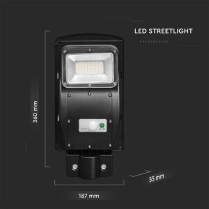 Ηλιακό Φωτιστικό Δρόμου Μαύρο LED 6W 800lm Ψυχρό 6000K IP65 V-TAC με Τηλεχειριστήριο Dimmable – 95532