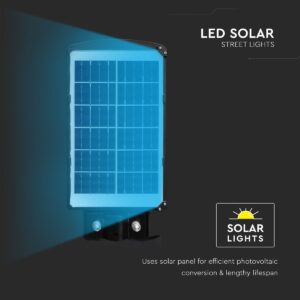 Ηλιακό Φωτιστικό Δρόμου Μαύρο LED 6W 800lm Ψυχρό 6000K IP65 V-TAC με Τηλεχειριστήριο Dimmable – 95532