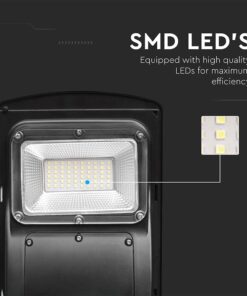 Ηλιακό Φωτιστικό Δρόμου Μαύρο LED 6W 800lm Ψυχρό 6000K IP65 V-TAC με Τηλεχειριστήριο Dimmable – 95532