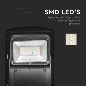 Ηλιακό Φωτιστικό Δρόμου Μαύρο LED 6W 800lm Ψυχρό 6000K IP65 V-TAC με Τηλεχειριστήριο Dimmable – 95532