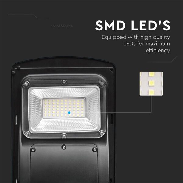 Ηλιακό Φωτιστικό Δρόμου Μαύρο LED 6W 800lm Ψυχρό 6000K IP65 V-TAC με Τηλεχειριστήριο Dimmable – 95532