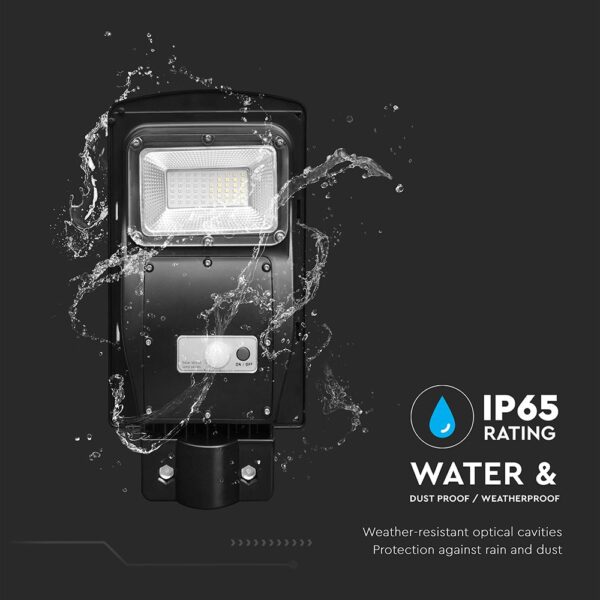 Ηλιακό Φωτιστικό Δρόμου Μαύρο LED 6W 800lm Ψυχρό 6000K IP65 V-TAC με Τηλεχειριστήριο Dimmable – 95532