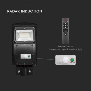 Ηλιακό Φωτιστικό Δρόμου Μαύρο LED 6W 800lm Ψυχρό 6000K IP65 V-TAC με Τηλεχειριστήριο Dimmable – 95532