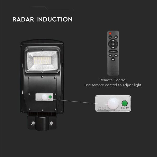 Ηλιακό Φωτιστικό Δρόμου Μαύρο LED 6W 800lm Ψυχρό 6000K IP65 V-TAC με Τηλεχειριστήριο Dimmable – 95532