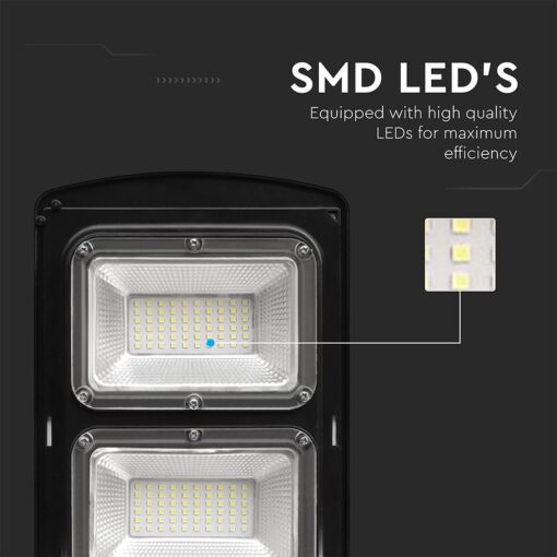 Ηλιακό Φωτιστικό Δρόμου Μαύρο LED 12W 1200lm Ψυχρό Λευκό 6000K IP65 V-TAC – 95534
