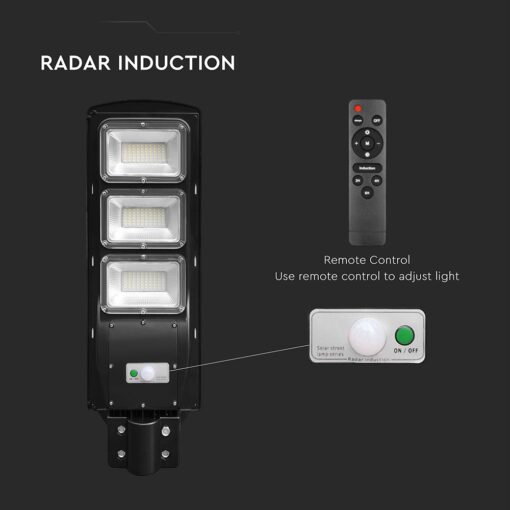 Ηλιακό Φωτιστικό Δρόμου Μαύρο LED 12W 1200lm Ψυχρό Λευκό 6000K IP65 V-TAC – 95534