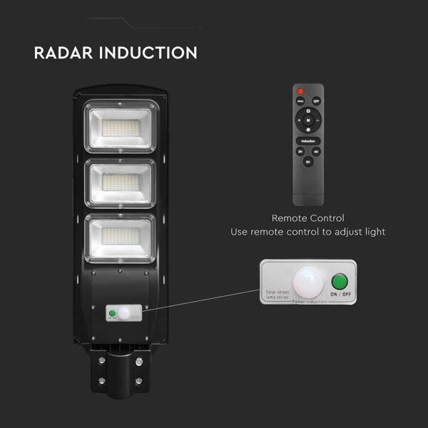 Ηλιακό Φωτιστικό Δρόμου Μαύρο LED 12W 1200lm Ψυχρό Λευκό 6000K IP65 V-TAC – 95534