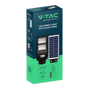 Ηλιακό Φωτιστικό Δρόμου Μαύρο LED 8W 1000lm Ψυχρό 6000K IP65 V-TAC με Τηλεχειριστήριο Dimmable – 98417