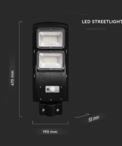 Ηλιακό Φωτιστικό Δρόμου Μαύρο LED 8W 1000lm Ψυχρό 6000K IP65 V-TAC με Τηλεχειριστήριο Dimmable – 98417