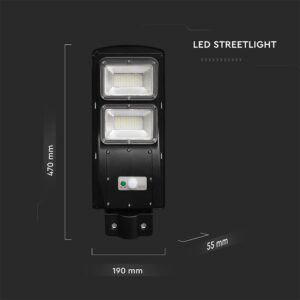 Ηλιακό Φωτιστικό Δρόμου Μαύρο LED 8W 1000lm Ψυχρό 6000K IP65 V-TAC με Τηλεχειριστήριο Dimmable – 98417