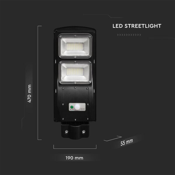 Ηλιακό Φωτιστικό Δρόμου Μαύρο LED 8W 1000lm Ψυχρό 6000K IP65 V-TAC με Τηλεχειριστήριο Dimmable – 98417