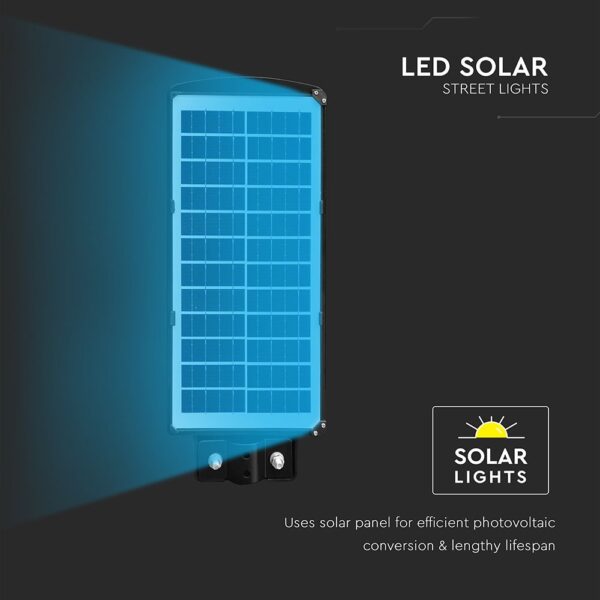 Ηλιακό Φωτιστικό Δρόμου Μαύρο LED 8W 1000lm Ψυχρό 6000K IP65 V-TAC με Τηλεχειριστήριο Dimmable – 98417