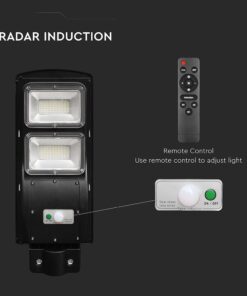 Ηλιακό Φωτιστικό Δρόμου Μαύρο LED 8W 1000lm Ψυχρό 6000K IP65 V-TAC με Τηλεχειριστήριο Dimmable – 98417