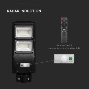 Ηλιακό Φωτιστικό Δρόμου Μαύρο LED 8W 1000lm Ψυχρό 6000K IP65 V-TAC με Τηλεχειριστήριο Dimmable – 98417