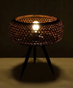 GloboStar® ZORION 999-0040 Vintage Επιτραπέζιο Φωτιστικό Πορτατίφ Μονόφωτο 1 x E27 IP20 Καφέ Ξύλο με Μαύρο Μέταλλο – Μ40 x Π40 x Υ43.5cm