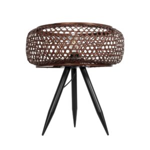 GloboStar® ZORION 999-0040 Vintage Επιτραπέζιο Φωτιστικό Πορτατίφ Μονόφωτο 1 x E27 IP20 Καφέ Ξύλο με Μαύρο Μέταλλο – Μ40 x Π40 x Υ43.5cm